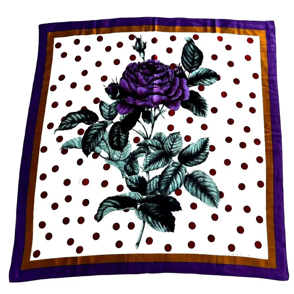 Vintage Perry Ellis silk scarf mod polka dots floral 80’s designer FLAWS